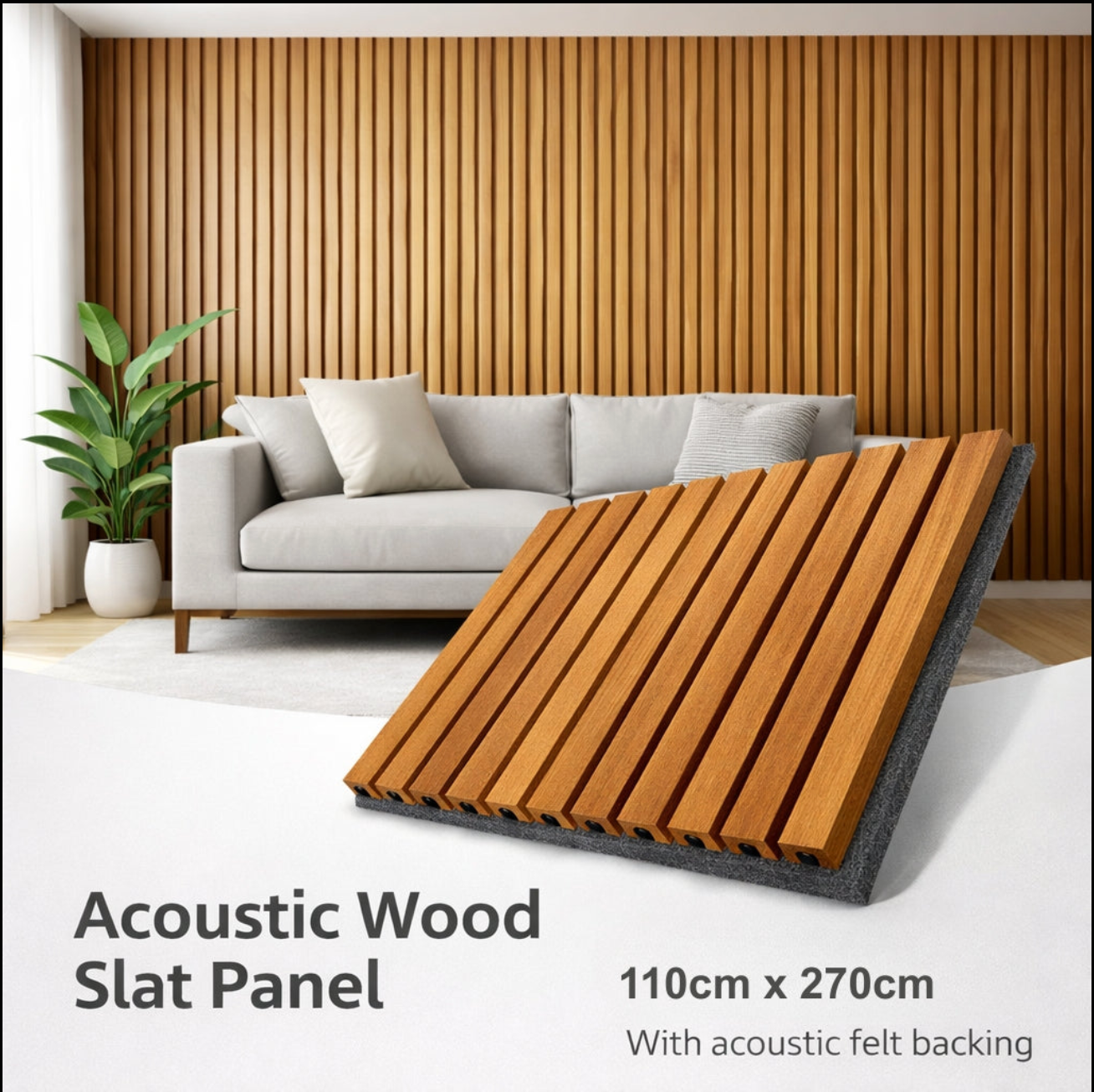 Panel Haus Oak Acoustic Slatted Wood Wall Panels- 240cm x 32cm