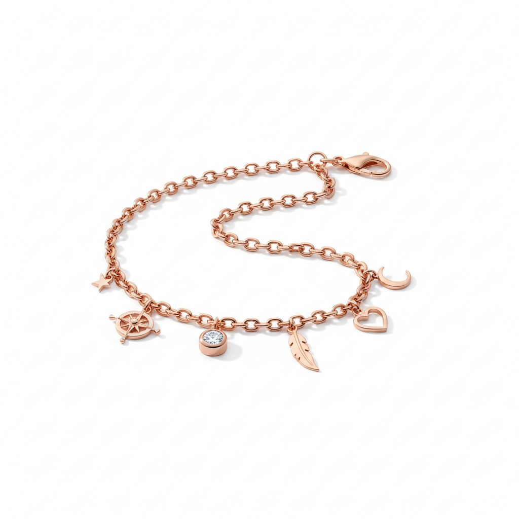 Pulseira de Ouro Rosé com Berloques