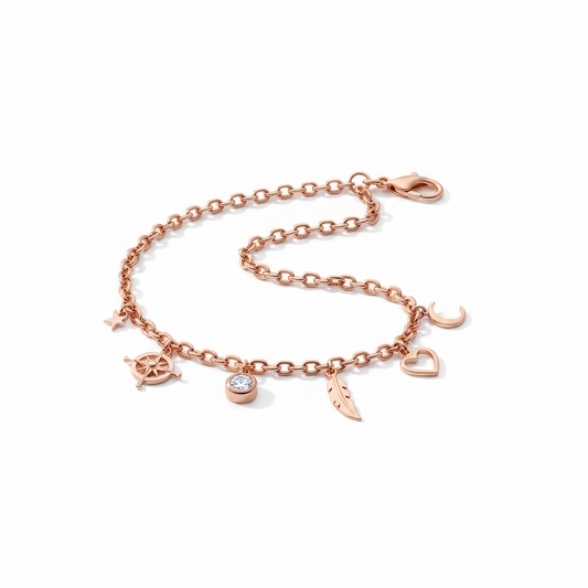 Pulseira de Ouro Rosé com Berloques