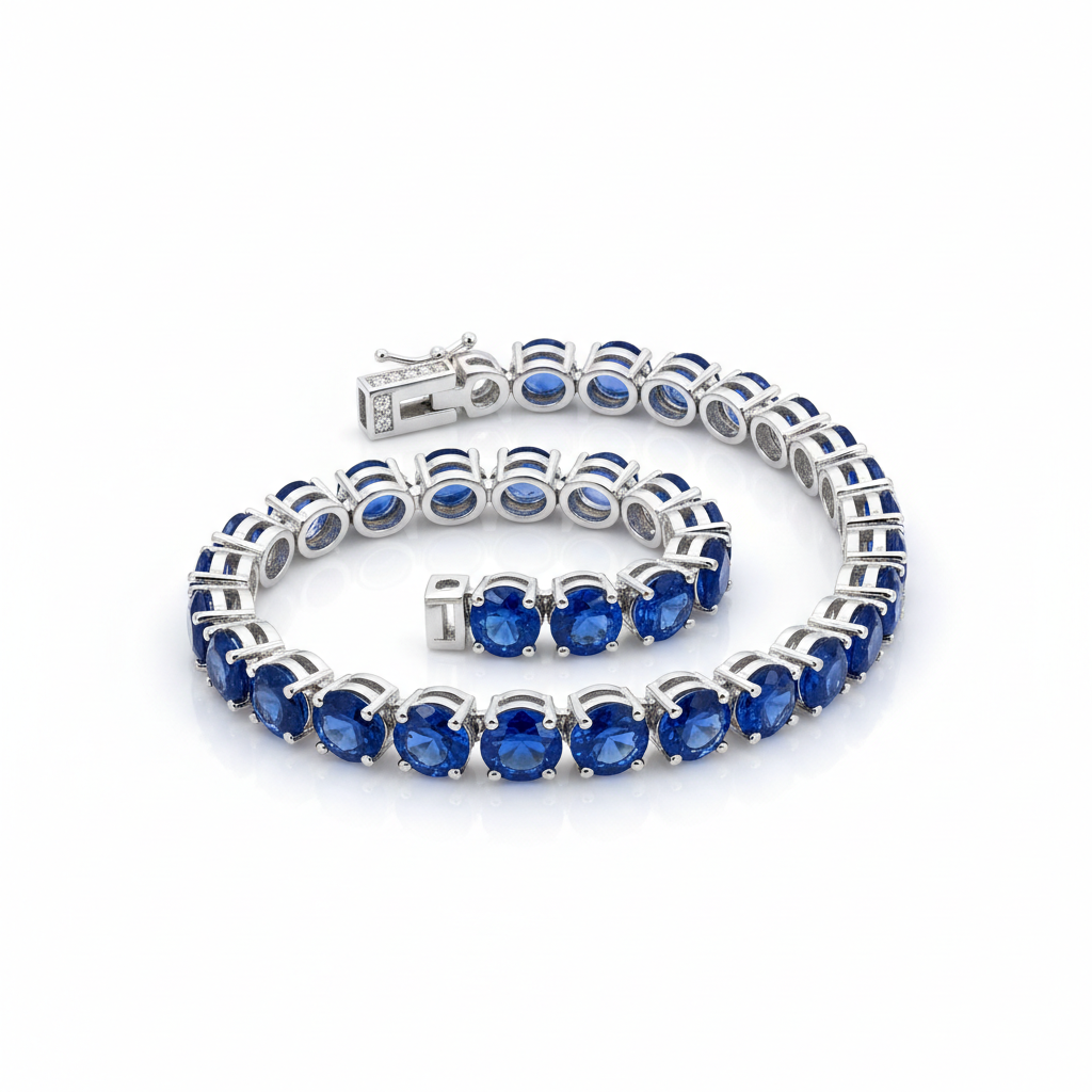 Pulseira Tênis de Safira Azul
